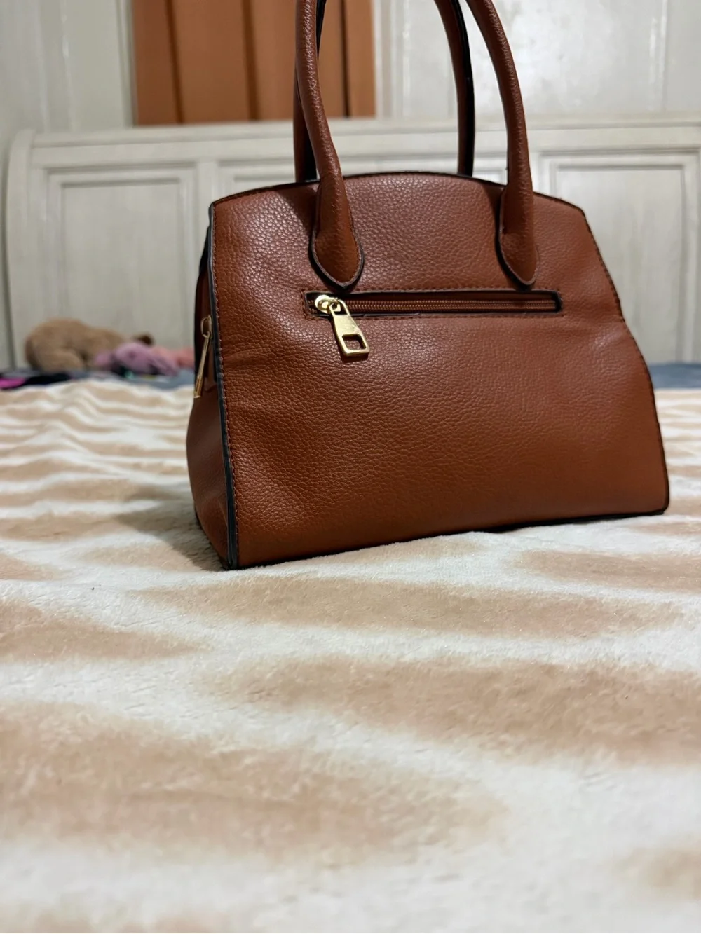 Structured Leather Satchel in Cognac Brown